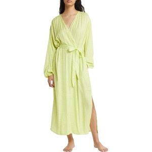 Open Edit X Nordstrom Women's Satin Long Robe/Maxi Dress Sz XS - Bright Green